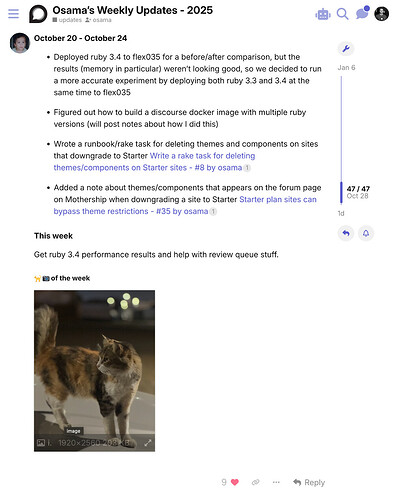 Saisie d'écran d'une mise à jour hebdomadaire