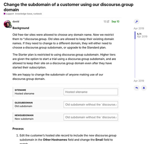 Saisie d'écran d'un sujet runbook