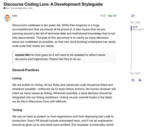 Saisie d'écran montrant le sujet 'Discourse Coding Lore'
